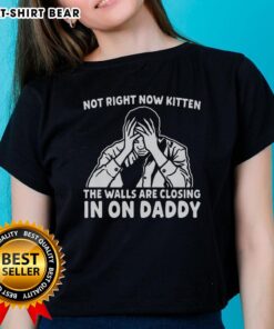 Original Not Right Now Kitten graphic on a ladies tee, featuring a kitten with a playful expression and closing walls.