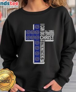 Alt Text: Original Notre Dame Fighting Irish women's basketball sweatshirt featuring I Can Do All Things Through Christ design.