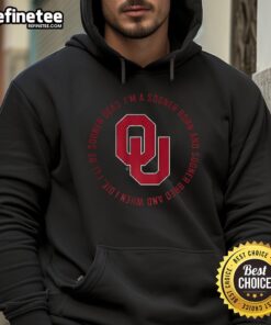 Alt Text: Original Oklahoma Sooners Fight Song hoodie featuring 'I'm a Sooner born and Sooner bred' text design.