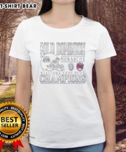 Original Old Dominion Monarchs 2025 Bowl Champs ladies tee shirt in navy, celebrating the team's championship victory.