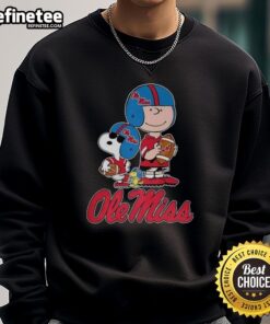 Original Ole Miss Rebels X Peanuts cartoon characters sweatshirt for football lovers, featuring vibrant designs and cozy fit.