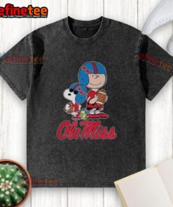 Alt Text: Original Ole Miss Rebels X Peanuts cartoon characters football lover washed t-shirt featuring playful designs.