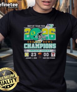 Vintage Oregon Ducks 2026 Orange Bowl Champions T-Shirt celebrating the shutout victory over Texas Tech.