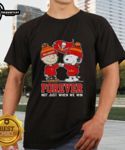 Alt Text: Original Peanut Snoopy and Charlie Brown Tampa Bay Buccaneers T-Shirt - Forever Not Just When We Win Design