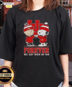 Alt Text: Original Peanut Snoopy and Charlie Brown Utah Utes Forever tee for ladies, perfect for fans celebrating victory.