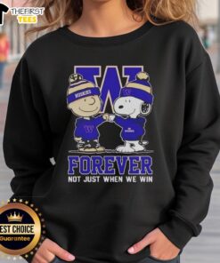 Original Peanut Snoopy and Charlie Brown sweatshirt featuring Washington Huskies Forever design, perfect for fans.