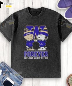 Alt Text: Original Peanut Snoopy and Charlie Brown Washington Huskies t-shirt, Forever, Not Just When We Win design.