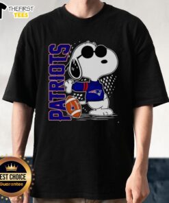 Alt Text: Original Peanuts Snoopy X New England Patriots football T-shirt featuring Snoopy in team colors and logo.