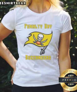 Original Penalty X Tampa Bay Buccaneers yellow flag ladies tee featuring team logo and stylish design.