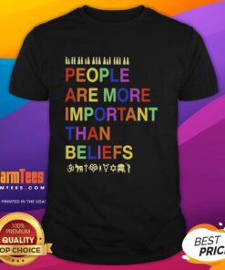 Original People Are More Important Than Beliefs T-Shirt featuring a bold graphic design in vibrant colors.