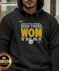 Alt Text: Original Pittsburgh Steelers 2025 AFC North Champions hoodie featuring team colors and logo, perfect for fans.