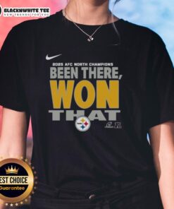 Alt Text: Original Pittsburgh Steelers 2025 AFC North Champions Ladies Tee featuring team logo and stylish design.