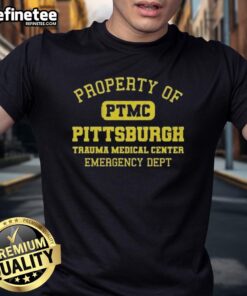 Vintage text t-shirt featuring original property of PTMC Pittsburgh Trauma Medical Center Emergency Dept design.