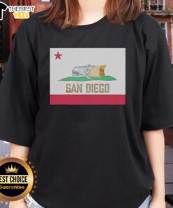 Alt Text: Original San Diego Padres Burrito Style California Flag Ladies Tee featuring vibrant colors and stylish design.
