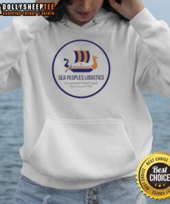 Alt Text: Original Sea Peoples Logistics disrupting global supply chains since 1177 BC logo on a stylish hoodie.