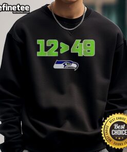 Original Seattle Seahawks sweatshirt celebrating 12th Man, NFC West Division Champions 2025 with skyline design.