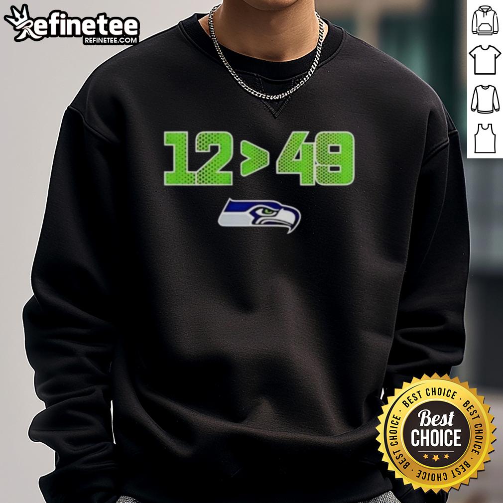 original-seattle-seahawks-12-is-greater-than-49-2025-nfc-west-division-champions-skyline-sweatshirt Original Seattle Seahawks sweatshirt celebrating 12th Man, NFC West Division Champions 2025 with skyline design.