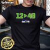 Original Seattle Seahawks 12 Is Greater Than 49 T-Shirt celebrating 2025 NFC West Division Champions with skyline design.