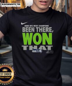 Original Seattle Seahawks 2025 NFC West Champions T-Shirt featuring team logo and vibrant colors, perfect for fans.