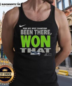 Original Seattle Seahawks 2025 NFC West Champions tank top featuring team colors and logo, perfect for fans.