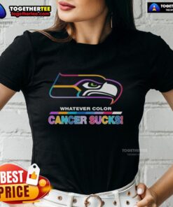 Alt Text: Original Seattle Seahawks Football cancer sucks logo colors ladies tee, showcasing vibrant team colors and a supportive message.
