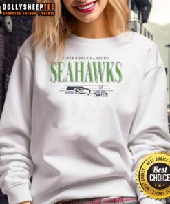 Original Seattle Seahawks Super Bowl Champions XLVIII trophy vintage sweatshirt in blue and green colors.
