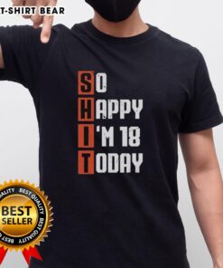 Alt Text: Vintage So Happy I'M 18 Years Old Today T-Shirt design featuring bold typography and cheerful colors for birthday celebrations.