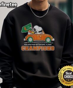 Alt Text: Original Snoopy and Woodstock X Miami Hurricanes Cotton Bowl Classic Champions 2025 sweatshirt design.