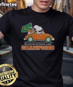 Alt Text: Original Snoopy and Woodstock Miami Hurricanes Cotton Bowl Classic Champions 2025 T-Shirt design featuring vibrant graphics.