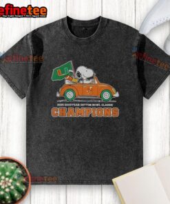 Alt Text: Original Snoopy and Woodstock X Miami Hurricanes Cotton Bowl Classic Champions 2025 Washed T-Shirt design
