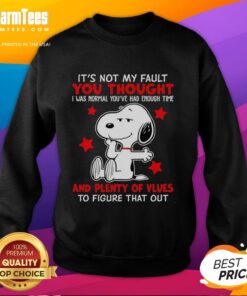 Original Snoopy sweatshirt featuring 'It's Not My Fault' quote, perfect for fans of Peanuts and casual wear.