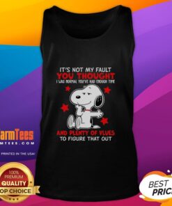 Alt Text: Original Snoopy tank top featuring the phrase 'It's Not My Fault You Thought' with playful cartoon design.