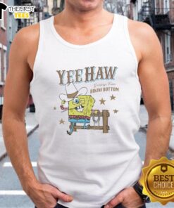 Original Squarepants Cowboy Yeehaw tank top featuring vibrant Bikini Bottom greetings design for fans.