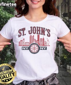 Alt Text: Original St. John's Red Storm NY ladies tee featuring vibrant colors and stylish design, perfect for fans.