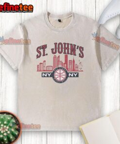 Original St. Johns Red Storm NY washed t-shirt featuring vibrant logo and comfortable fit for fans and casual wear.