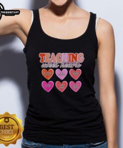 Child wearing 'Teaching Sweet Hearts' tank top, promoting respect, inclusivity, and learning through play.