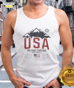 Original Team USA Olympic Winter Games Milano Cortina 2026 tank top featuring 'One For All' design, perfect for fans.