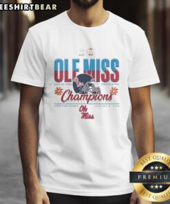 Alt Text: Original Ole Miss Rebels 2026 Fiesta Bowl Champions T-Shirt featuring football helmet design at State Farm Stadium.