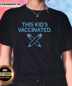 Original This Kids Vaccinated Ladies Tee featuring a colorful design promoting vaccination awareness for children.