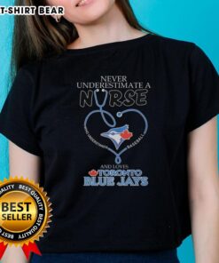 Alt Text: Original Toronto Blue Jays tee featuring 'Never Underestimate a Nurse Who Understands Baseball and Loves Ladies'