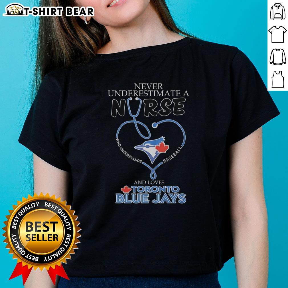 Original Toronto Blue Jays Never Underestimate A Nurse Who Understands Baseball And Loves Ladies-Tee Alt Text: Original Toronto Blue Jays tee featuring 'Never Underestimate a Nurse Who Understands Baseball and Loves Ladies'