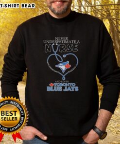 Original Toronto Blue Jays sweatshirt: 'Never underestimate a nurse who understands baseball' design, perfect for fans.