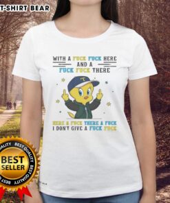 Original Tweety Bird middle finger graphic on ladies tee with humorous 'Fck Fck' design for a fun, edgy style.