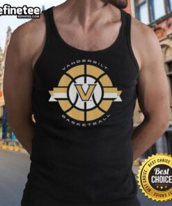 Alt Text: Original Vanderbilt Commodores basketball classic circle logo tank top featuring a sporty design in black and gold.