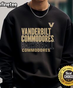 Alt Text: Original Vanderbilt Commodores basketball text logo overlay sweatshirt in navy blue with gold lettering.