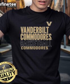 Vanderbilt Commodores Basketball text logo overlay t-shirt featuring bold graphics and a stylish design for fans.