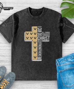 Alt Text: Original Vanderbilt Commodores women's basketball I Can Do All Things Through Christ washed t-shirt design.