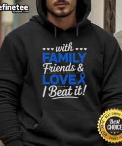 Beat It Survivor hoodie in blue worn by family and friends, showcasing support for colon cancer awareness and love.