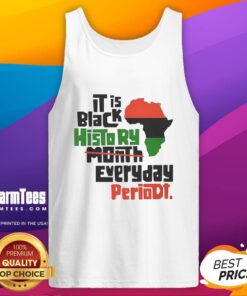 Original African 'Its Black History Month Everyday' tank top featuring bold text and vibrant design celebrating Black culture.