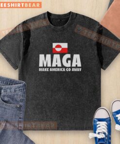 Original MAGA Make America Go Away washed t-shirt in red, featuring bold text and a casual style for everyday wear.